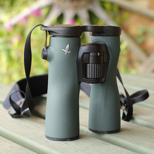 Swarovski NL Binoculars with rainguard and strap attached