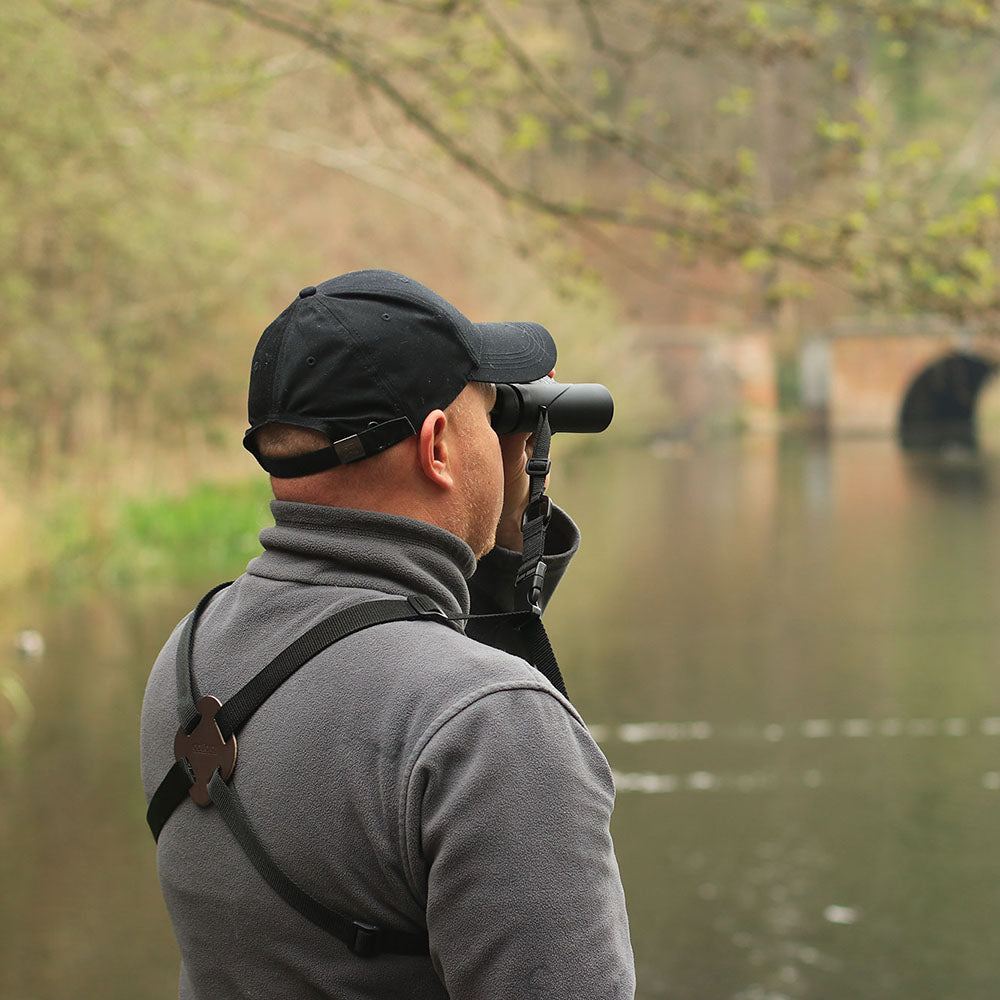 Opticron Nylon Binocular Harness in use by a birdwatcher