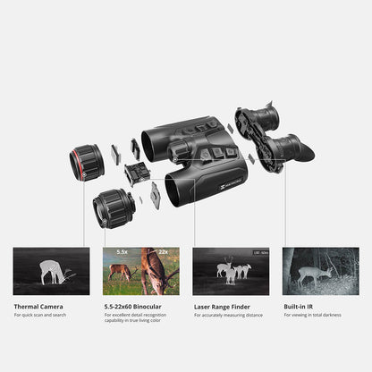 Hikmicro Habrok 4K HE25L Multi spectrum binoculars deconstructed view 