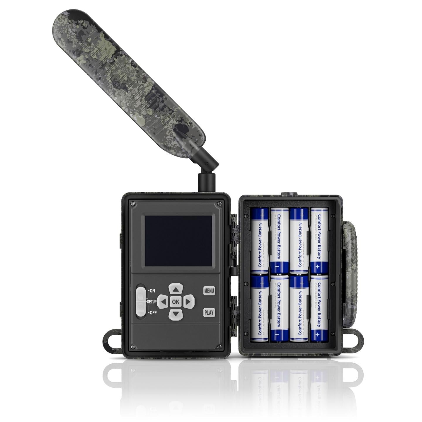 Zeiss Secacam 5 Wide Angle Cellular Trail Camera Open with battery tray, screen and buttons